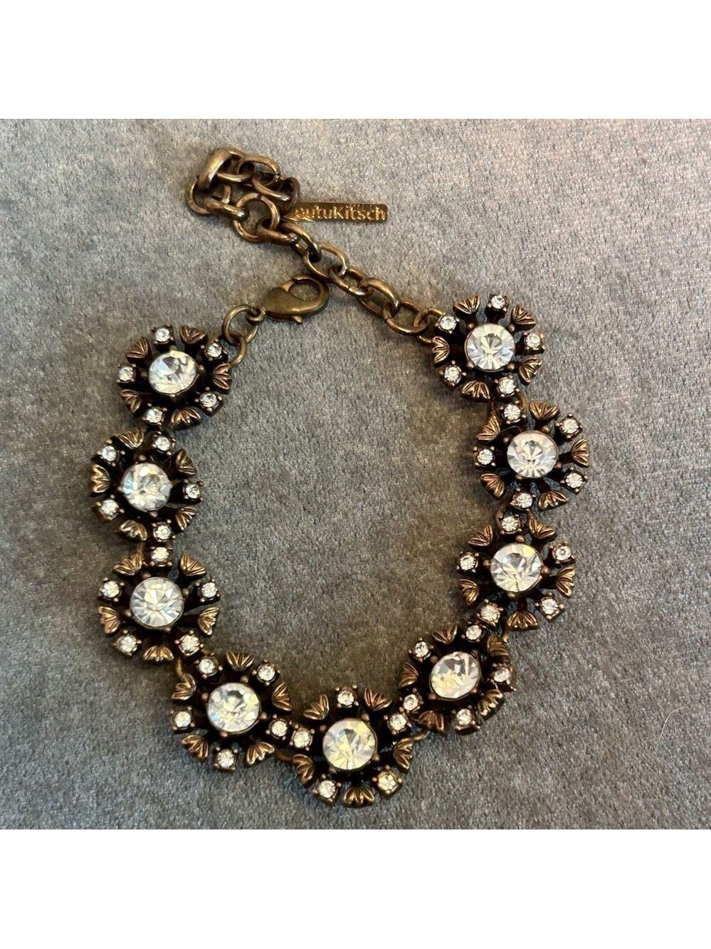 coutukitsch brass tone crystal rhinestone flower design bracelet